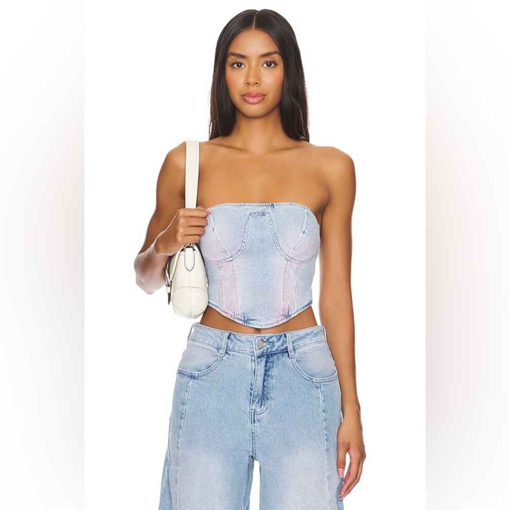 AFRM Reid Bustier in Blue Pink Denim Wash